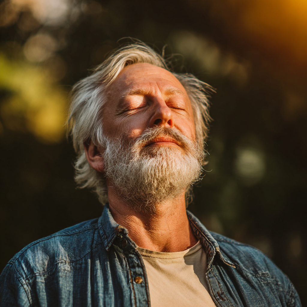 Peaceful Ukrainian couple in their 50s practicing partner yoga poses in cozy studio setting with natural lighting